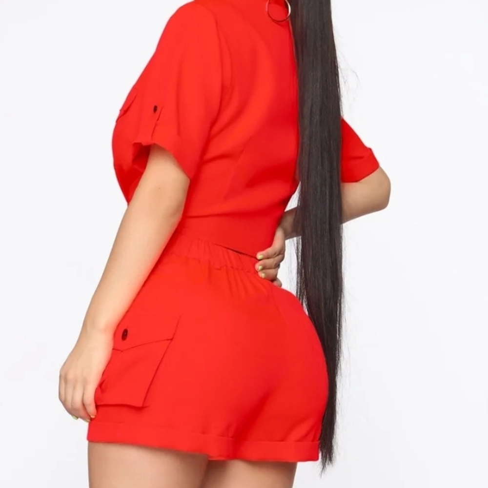Red Tie-Front Short Set - Picture 2 of 5